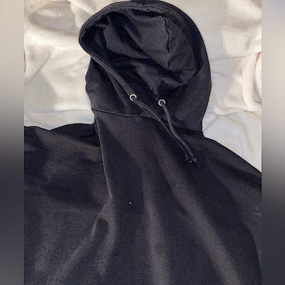 black drawstring hoodie | perfect imperfections sleeves | size xs | divided